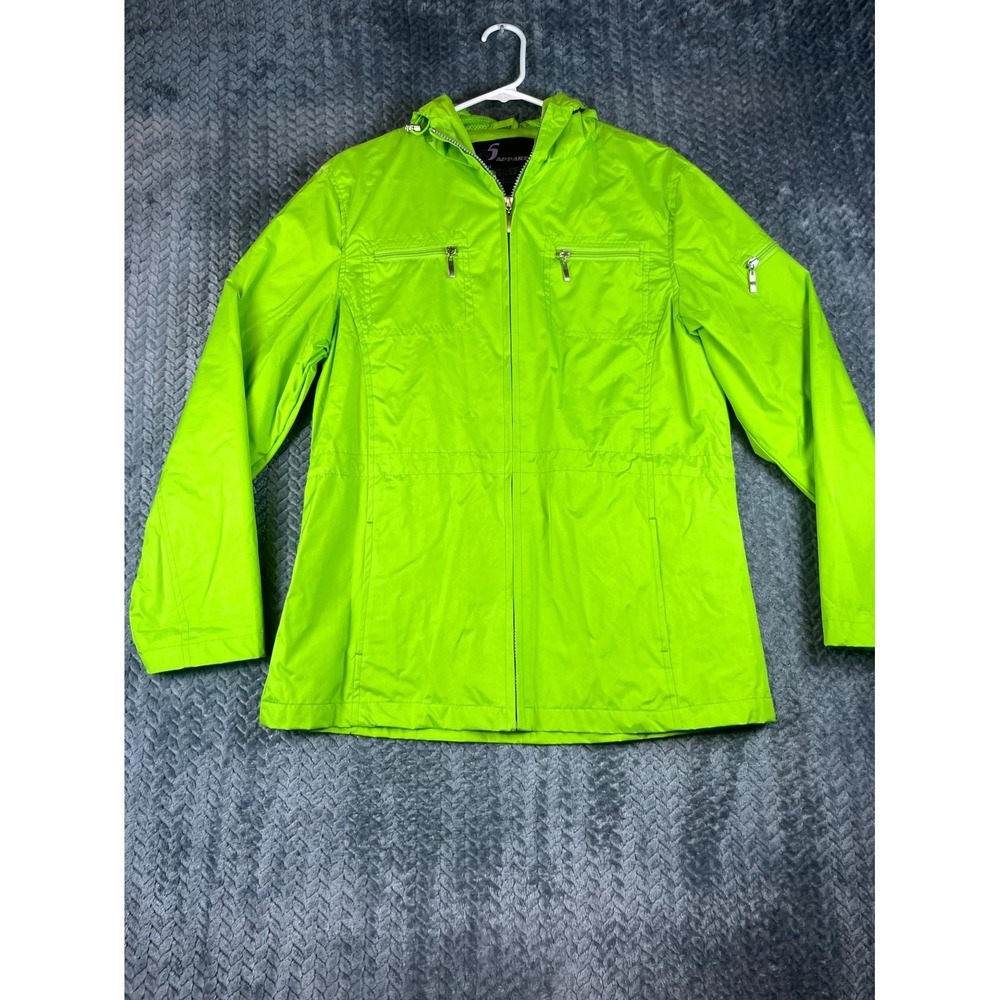 I5 Apparel Rain Jacket Womens Medium Green Mesh Lined Full Zip Waterproof Hooded